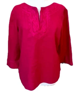 Lauren Ralph Lauren Womens Linen Tunic Top XL Fuchsia Embroidered Boho Coastal - Picture 1 of 6