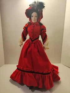 Porzellanpuppe "JO" 17" Dame in rot Franklin Erbstück mit Ständer - Bild 1 von 17