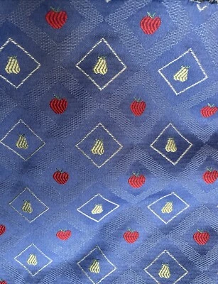 Vintage Upholstery Fabric Jacquard Fruit Apples Pears Blue BTY B8 - Image 1 of 3