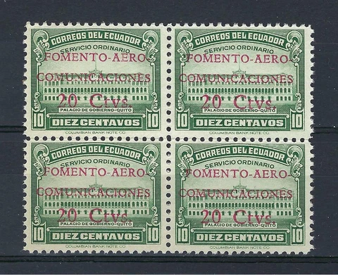 Ecuador 1946 Sc# RAC2 Air Post postal tax Aero block 4 MNH Cover