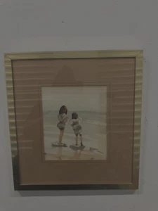 ORIGINAL QUALITY ART VINTAGE WATERCOLOR GIRLS AT THE BEACH SGND FRMD - Picture 1 of 8