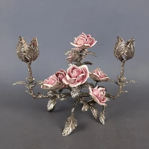 Kerzenständer 800 Silber Komposition Rosen Capodimonte Skulptur Vintage 1960 - Bild 1 von 14