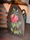 Antique Sad Irondecorative Handle W Orig Tole Paint Chic Rose Shabby Prim Pa