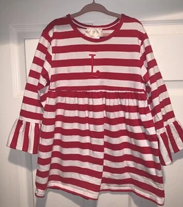 Southern Tots Red & White Striped Monogram “L” Dress/Tunic Top, Girls Size 7 - Picture 1 of 3