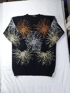 Vtg Dana Scott Large Metallic Firework Sweater Silver Gold New Years Eve Womens - Picture 1 of 7