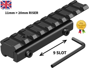 11mm Dovetail to 20mm Weaver Picatinny Rail-9 Slot Riser Base - Picture 1 of 6