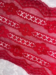 Lencería transparente a rayas rojo cereza 3,3 yardas encaje de costura elástica 5,5" de ancho - Imagen 1 de 2