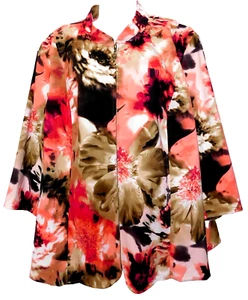 CJ Banks Watercolor Floral Zip Jacket 3X Lightweight 3/4 Sleeve Pink Lined - Picture 1 of 9