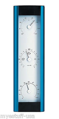 Hokco Weather Station Barometer Thermometer Hygrometer Aluminum Electric Blue - Image 1 of 3