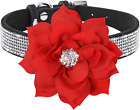 Pet Artist Cute Girl Rhinestone Suede Dog Collars For Small Dogs Cats,Soft Flowe