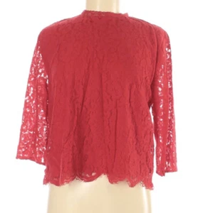 H&M Red Lace 3/4 Sleeve Scallop Hem - Blouse Lined Sz 8 - Picture 1 of 2