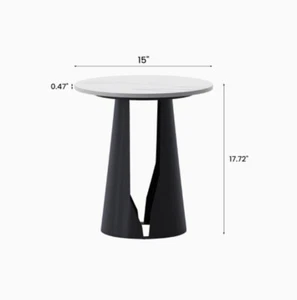 POVISON 15" Small Round Side End Table White Stone Chic Carbon Steel Base - Picture 1 of 3