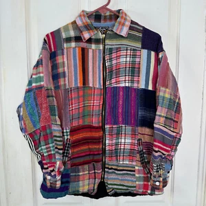 Jou Jou Damen Jacke kariert Flanell Patchwork Reißverschluss 100% Baumwolle Medium 90er Vintage - Bild 1 von 6
