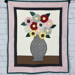 Handcrafted Quilted Appliqued Wall Hanging Flower Vase Valentine Week Vintage 3D - Picture 1 of 20