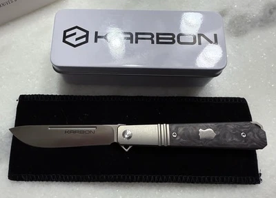 Karbon Knives Flatline Frame Lock Knife Red/Black Marbled CF (3" Satin 154CM) - Image 1 of 4