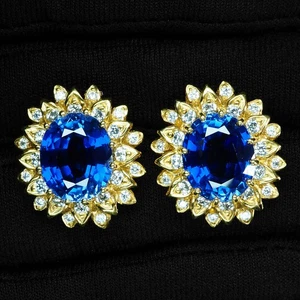 Orecchini in argento sterling 925 placcato oro 24 carati zaffiro blu reale... - Foto 1 di 6