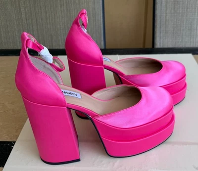 STEVE MADDEN WOMEN'S SHOES. SIZE: 9M PINK DOUBLE PLATFORM ANKLE STRAP HIGH HEELS - Image 1 of 4