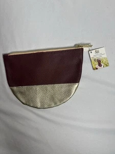 NEU mit Etikett - Sseko Designs Leder Halbmond Burgund Gold Reißverschluss Geldbörse Tasche - Bild 1 von 8