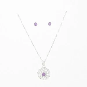 Simulated Amethyst February Birthstone Pendant, Necklace & Earrings Set - Picture 1 of 6
