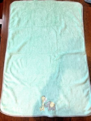 Cuddle Time Green Soft Fleece Baby Blanket Elephant Giraffe Gray Trim Cuddletime - Image 1 of 4