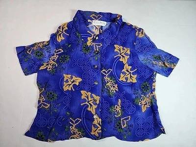 Blusa Miss Dorby Mujer S-M Azul Dorado Floral Botón Camisa Espalda Abierta Elastizada De Colección Foto 1 de 4