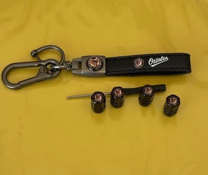 Car Keychain and Tire Valve Caps for Baltimore Orioles Baseball Fans New MLB - Picture 1 of 10