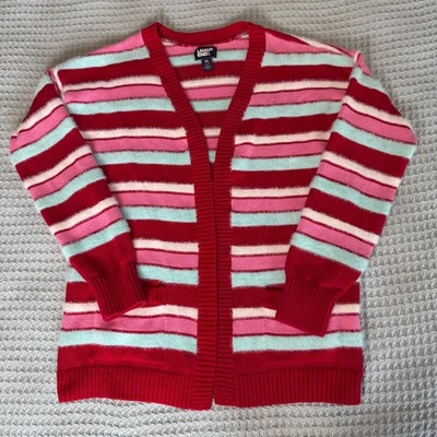 Lands End Open Front Cardigan Sweater Womens XL Extra Large 14-16 Red Pink White - Image 1 of 4