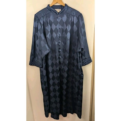 Christian Dior Camicia da notte vintage XL manica lunga Mumu raso diamante blu navy (16