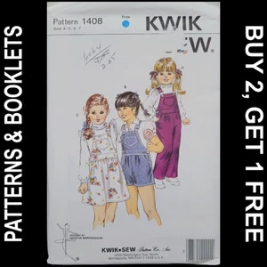 Vintage Kwik Sew Girls' Overalls & Skirt Pattern #1408 Sizes 4-5-6-7 UNCUT - Picture 1 of 5