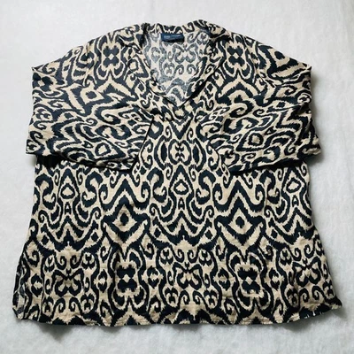 Top Jones New York Signature para mujer color tostado y negro estampado abstracto lino talla 3X Foto 1 de 4
