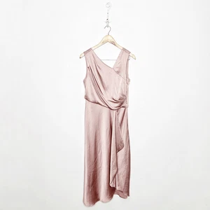 BHLDN ALSTON SATIN DRESS ROSE Pink Midi draped wedding bridesmaid womens 10 NWT - Picture 1 of 8