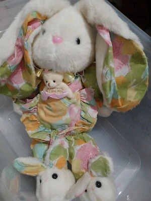 Vintage Commonwealth Bunny Easter Rabbit Plush Stuffed Floral Quilted 1988 30" - Image 1 of 4
