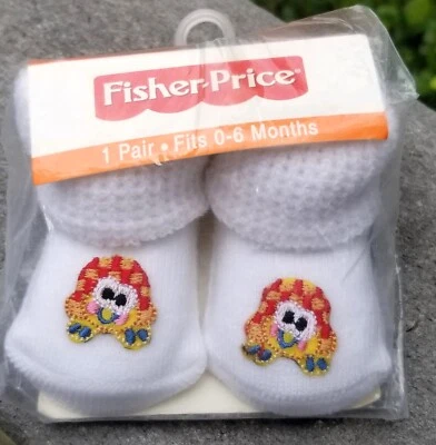BOTINES BEBÉ FISHER-PRICE~CALCETINES 0-6M MESES BLANCO BORDADO TORTUGA NUEVO EN CAJA Foto 1 de 4