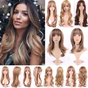 Brown Curly Wig for Women Girl Synthetic Wigs with Inclined Bangs Natural Wig us - Picture 1 of 51