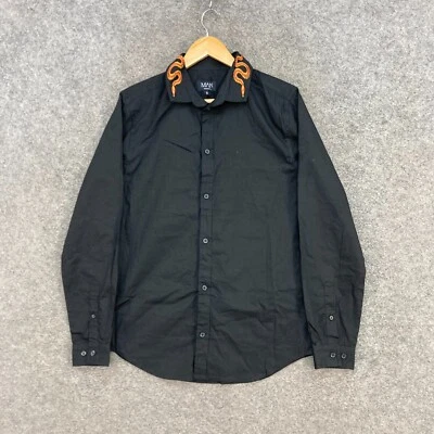 Рубашка мужская Boohoo размер S маленькая черная на пуговицах с длинным рукавом хлопковая с воротником 10412 - Изображение 1 из 4