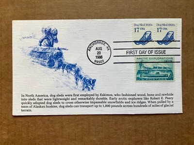 Trineo para perros 1986 17c década de 1920 2135 KMC Venture combinación primer día cubierta Foto 1 de 2