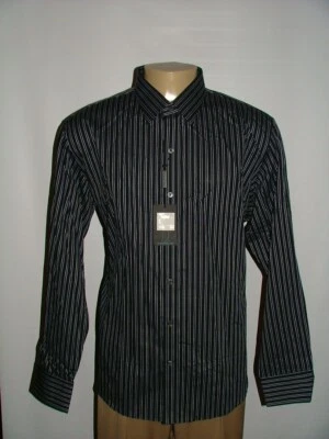 NEW WT ZACHARY PRELL CASUAL SHIRT SIZE XXL 100% COTTON BLACK GRAY STRIPED #320 - Image 1 of 4