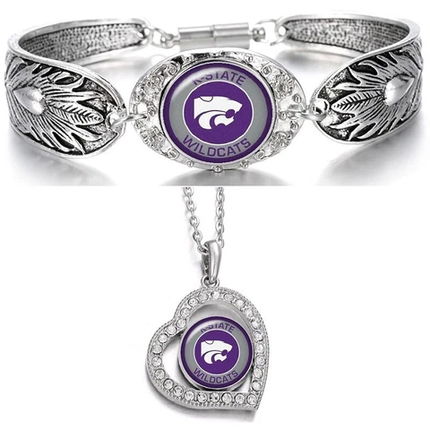 Kansas State Wildcats Womens 925 Sterling Silver Necklace Bracelet Set D3D19 Cover
