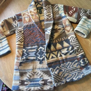 151 Vintage Ralph Lauren Hand-knit Navajo wool-alpaca ranch cardigan M Flaws - Picture 1 of 10