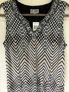 NWT JM Collection Sz. M Chevron  Print Dress Black/White~Bling~MSRP $54.50 - Picture 1 of 12