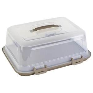 Kuchen-Transportbox, Griff, Klick-Verschluss, Torten-haube, recht-eckig, Braun - Bild 1 von 7