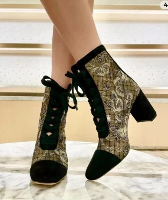 Dior Black Naughtily-D Ankle Boot Size 39 Lace Up Lace Suede Boots - Image 1 of 4