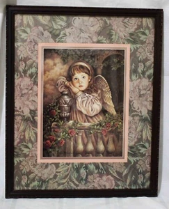 De colección Niña Ángel Estampado Enmarcado - Navidad - ¿Tela Floral? Alfombra - tonos rosados - Imagen 1 de 5