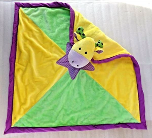 Vtg GANZ Cow Purple Baby Blanket Polka Dot Ears Star Color Block Yellow Green - Picture 1 of 7