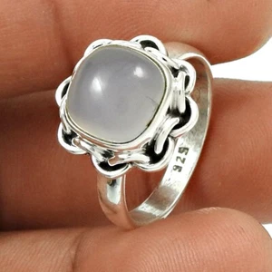 Natural Chalcedony 925 Sterling Silver Cocktail Wedding Gift Ring Size Q - Picture 1 of 6