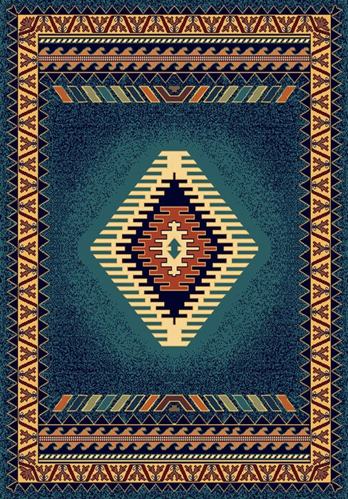 BLUE southwestern apache style CARPET 8x11 AREA rug : Approx 7' 10" x 10' 10" - Image 1 of 1