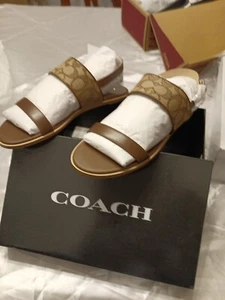 COACH Size 10 Women's Shoes Sandal Khaki SIG C HARLEY Saddle Leather NEW $168 - Picture 1 of 4