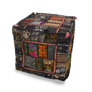 Pouf Ottoman Handmade Vintage Home Decor Designers Khambari Square Pouf - Picture 1 of 10
