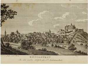 KÖNIGSTEIN MIT DER CASTLE IM TAUNUS original copperplate engraving by Grape n. Merian 1826 - Picture 1 of 3