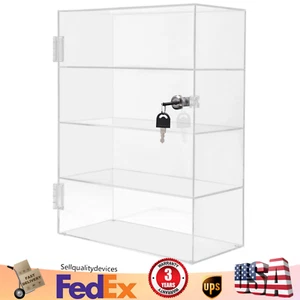 Clear Acrylic Display Case Countertop Box Dustproof Shelves Showcase with Lock - Picture 1 of 13
